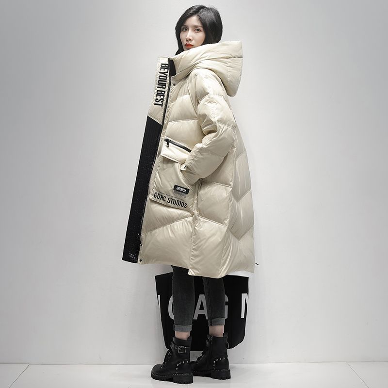 Polished Black Down Jacket Women's High-end Mid-length Coat