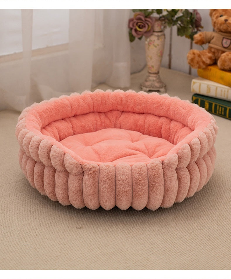 Pet Cat Nest Straight Rabbit Plush Pet Bed Round