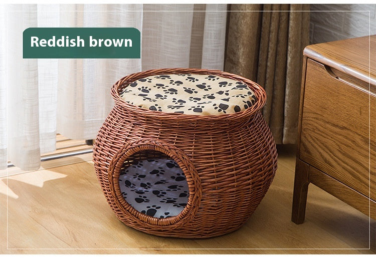 Rattan Cat Nest Summer Cool Kennel Wicker Cat House