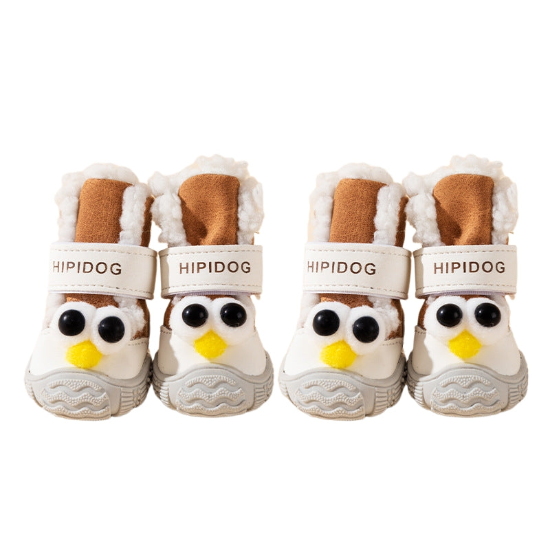 Autumn And Winter Dog Shoes, Thick And Warm Big-eyed Cotton Shoes, Anti-slip And Wear-resistant Teddy Pet Shoes For Winter Outings
