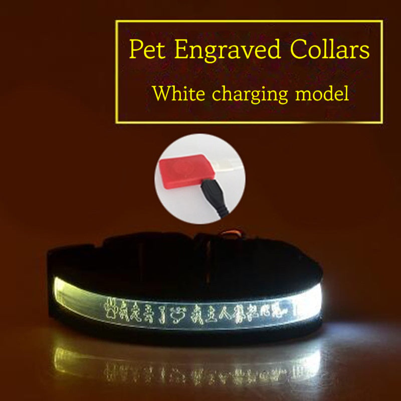 Pet Glow Collar Radium Carved Lettering Dog Collar