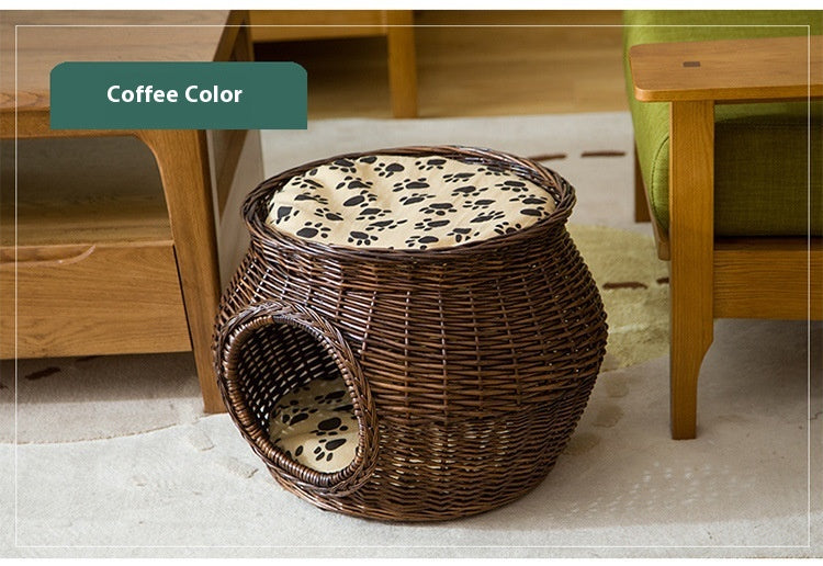 Rattan Cat Nest Summer Cool Kennel Wicker Cat House