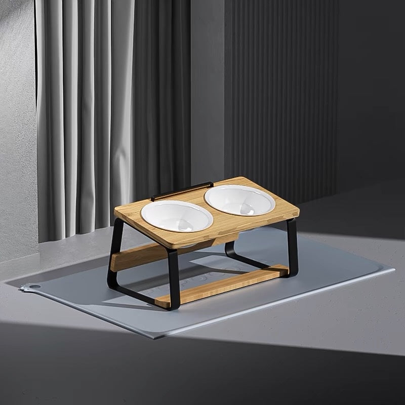 Ceramic Double Bowl Pet Water Feeding Bowl Protect Cervical Spine Cat Food Holder