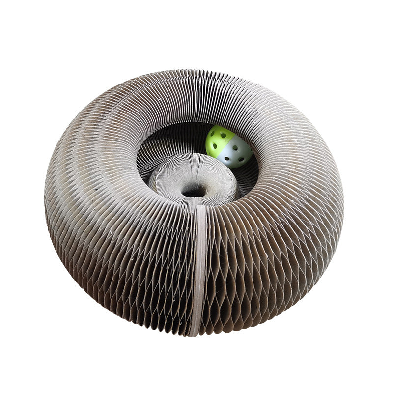 Magic Organ Foldable Cat Scratch Board Toy With Bell Cat Grinding Claw Cat Climbing Frame Round Corrugated Cats Interactive Toys