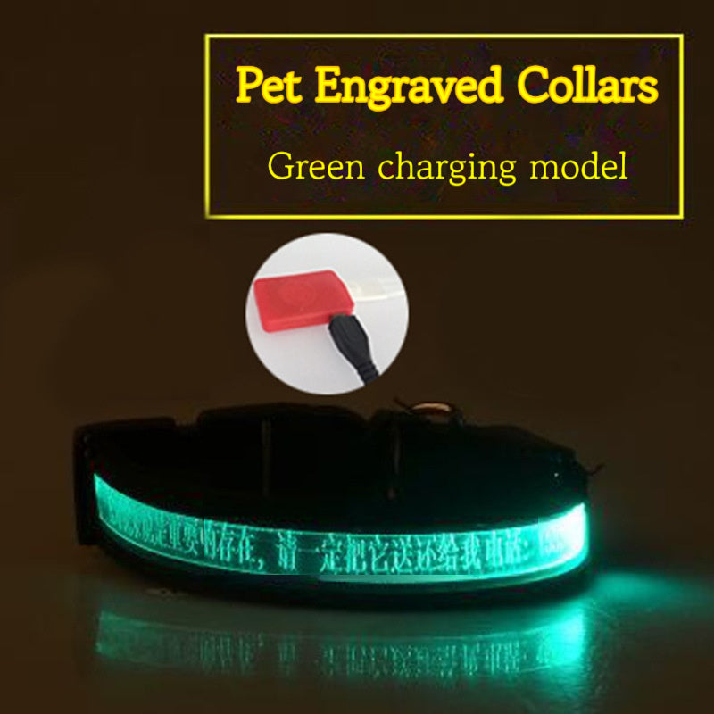 Pet Glow Collar Radium Carved Lettering Dog Collar