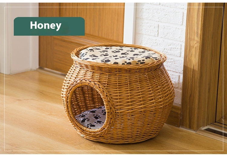 Rattan Cat Nest Summer Cool Kennel Wicker Cat House