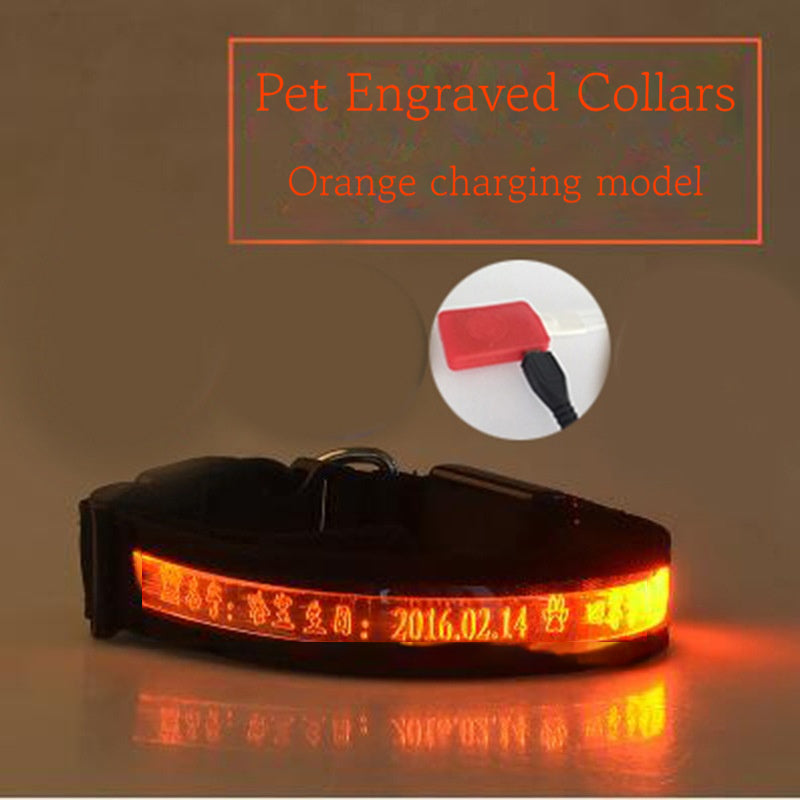 Pet Glow Collar Radium Carved Lettering Dog Collar