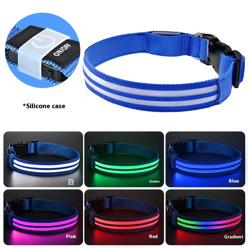 Shiny Dog Collar Double Fiber Pet Night Collar