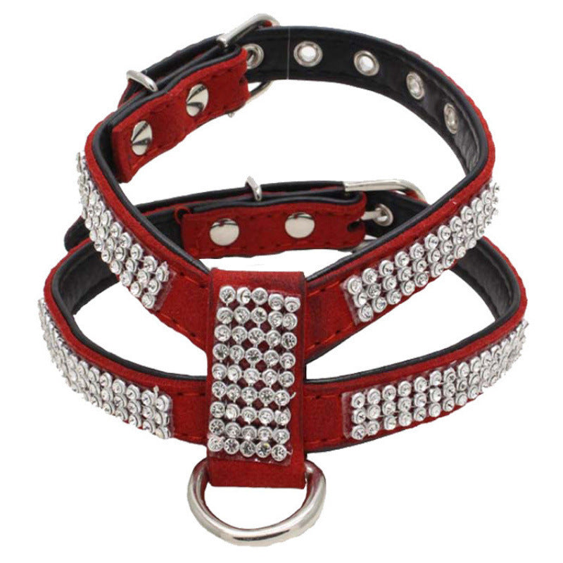 Small Dog K-shaped Rhinestone Pet Hand Holding Rope Chest Strap Suit