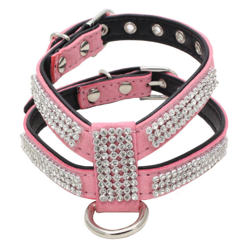 Small Dog K-shaped Rhinestone Pet Hand Holding Rope Chest Strap Suit