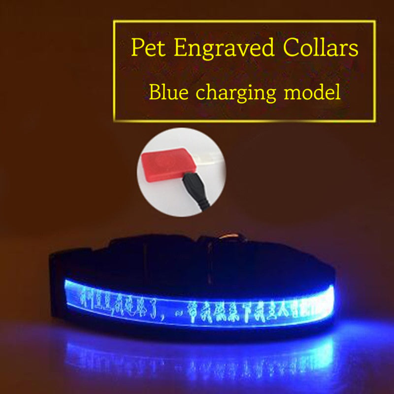 Pet Glow Collar Radium Carved Lettering Dog Collar